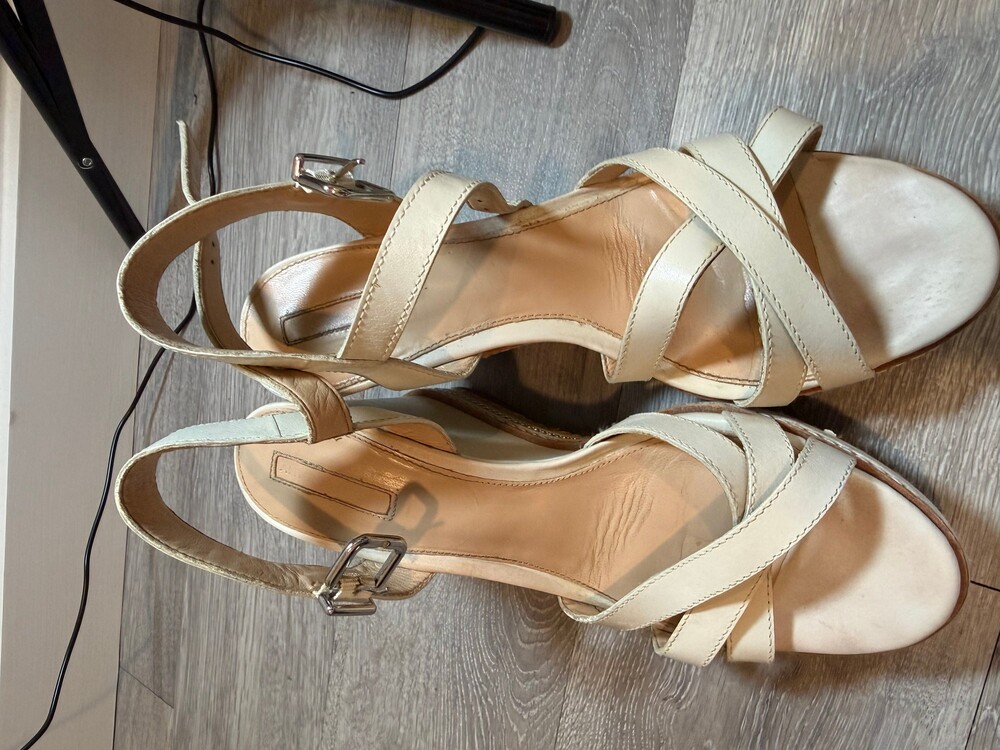 Antonio Milani Beige Strappy Wedge Sandals with Buckle Detail